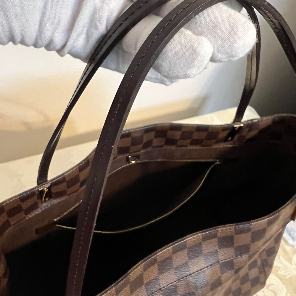 Louis Vuitton Brown Damier Ebene Canvas Tote with Gold Hardware - Picture 8 of 13